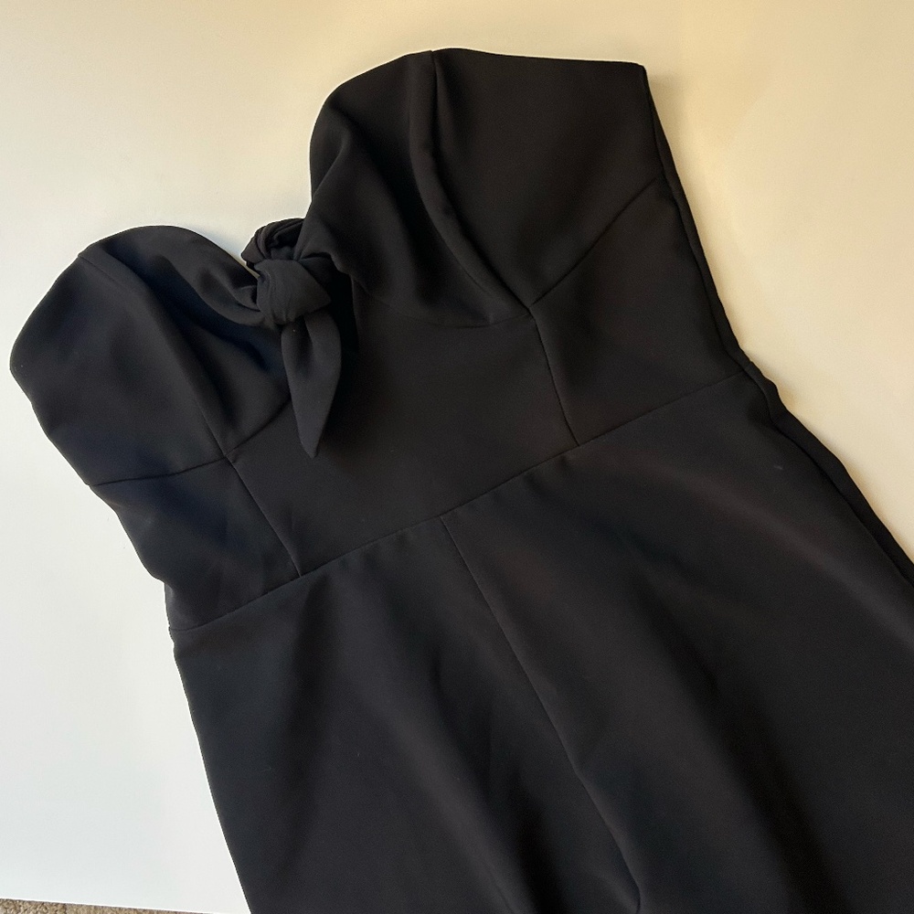 Miss Selfridge Black Strapless Bow Front Jumpsuit – Petite US 8